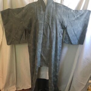 Elegant Gray Silk Vintage Japanese Kimono Robe